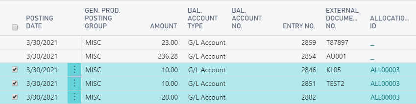 General Ledger Entries Updated with Allocation IDs